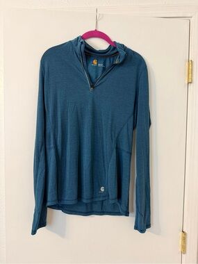 Carhartt Teal Blue Hooded Quarter-Zip Pullover